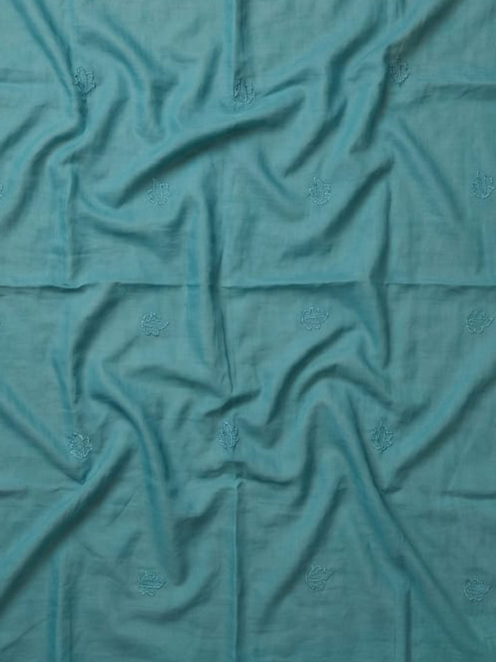 Sky Blue Embroidered Chanderi Unstitched Suit &amp; Pant With Chanderi Dupatta