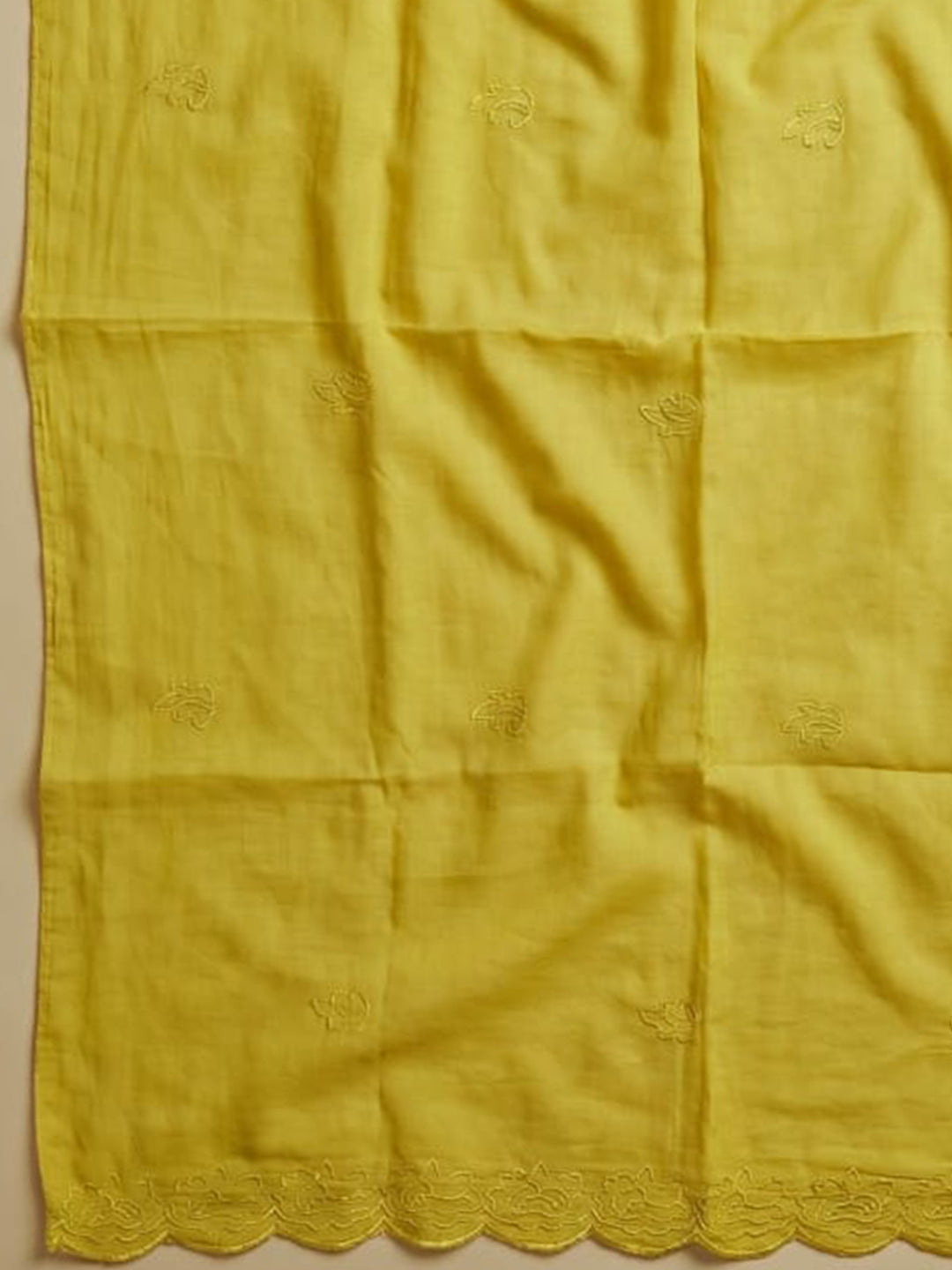Yellow Embroidered Chanderi Unstitched Suit &amp; Pant With Chanderi Dupatta