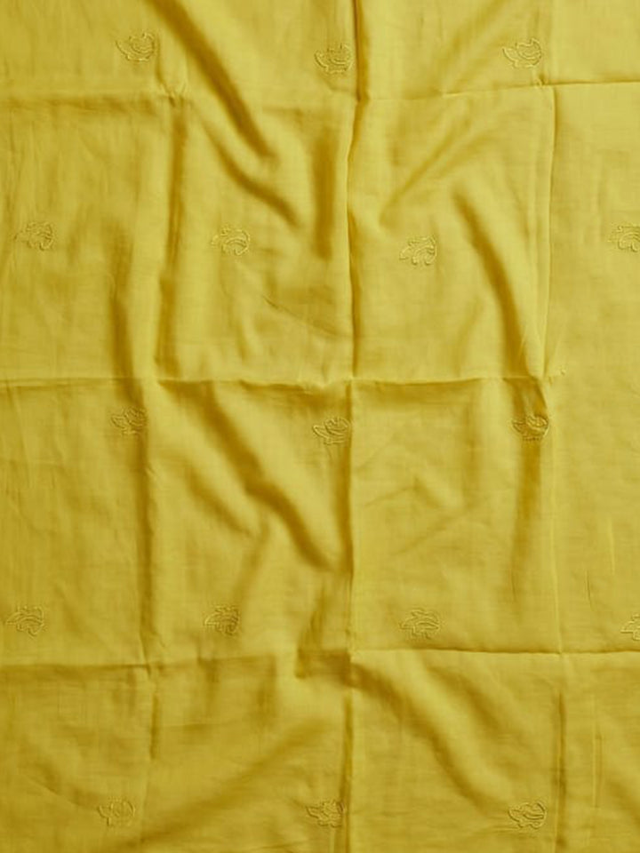 Yellow Embroidered Chanderi Unstitched Suit &amp; Pant With Chanderi Dupatta