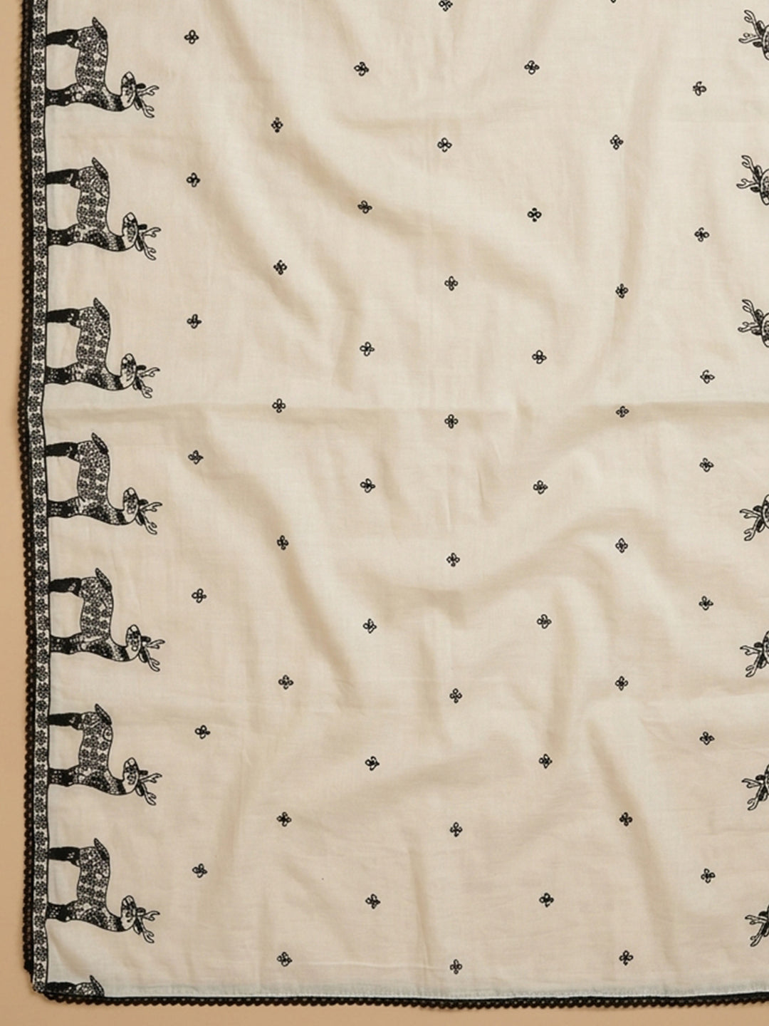 Off White Embroidered Chanderi Unstitched Suit &amp; Pant With Chanderi Dupatta