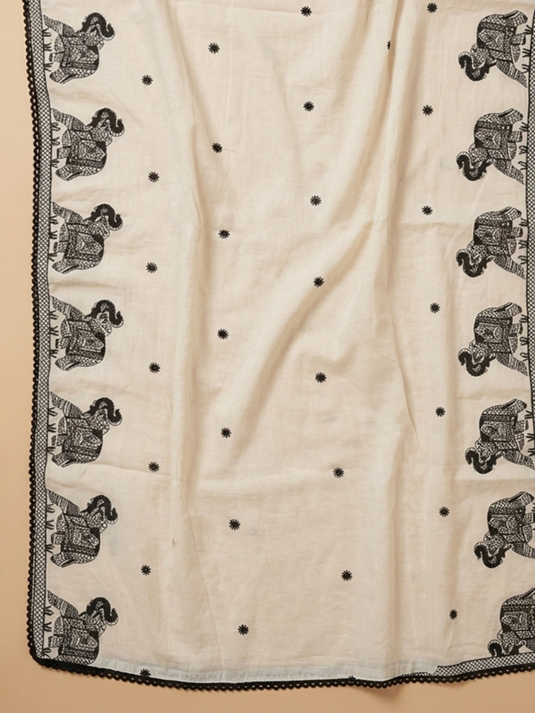 Off White Embroidered Chanderi Unstitched Suit &amp; Pant With Chanderi Dupatta