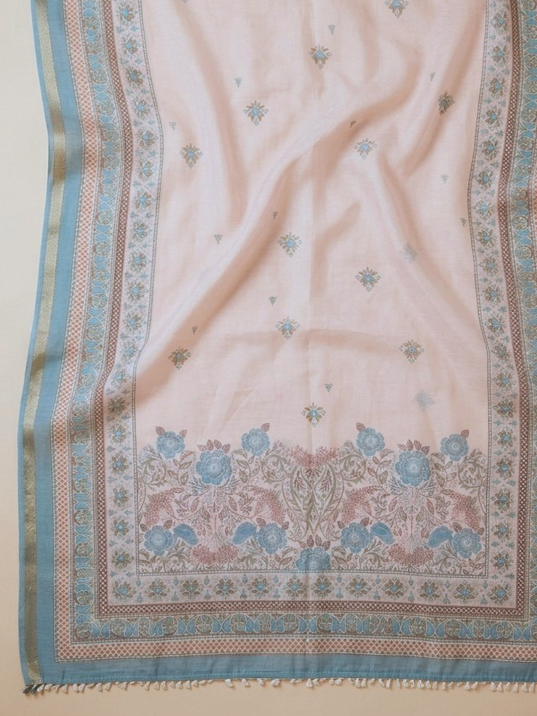 Firozee Printed Linen Blend Unstitched Suit With Pant &amp; Dupatta