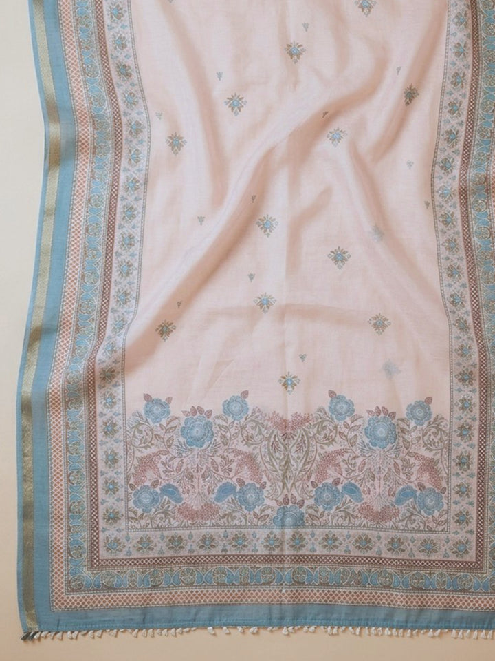 Firozee Printed Linen Blend Unstitched Suit With Pant &amp; Dupatta