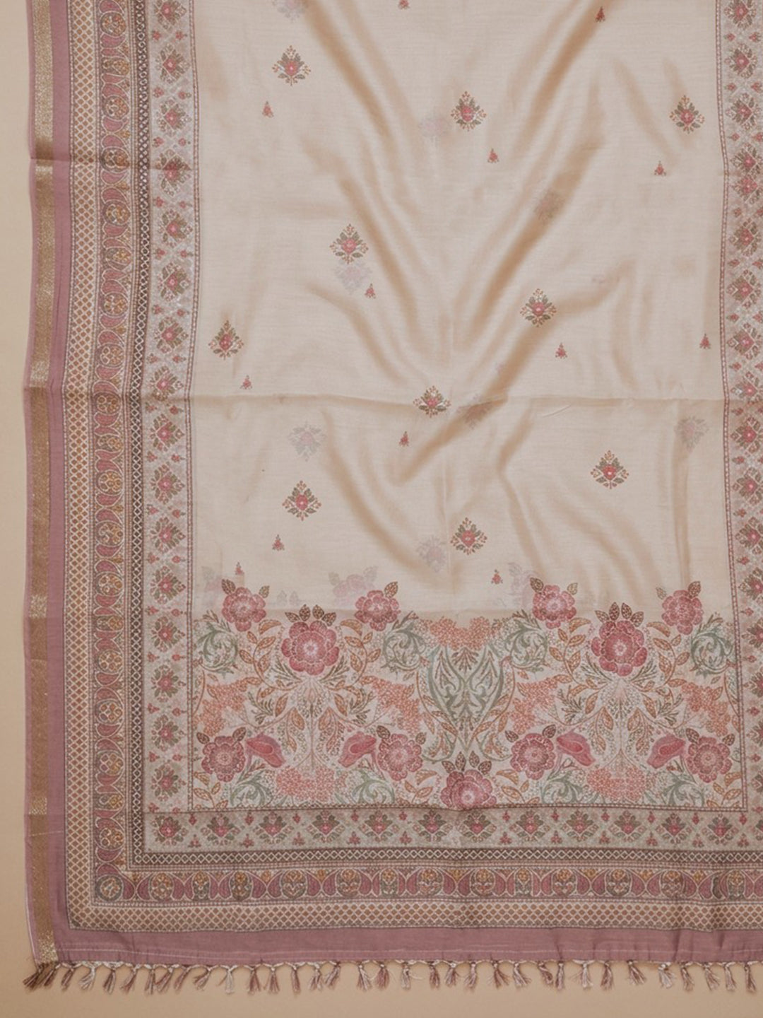 Onion Pink Printed Linen Blend Unstitched Suit With Pant &amp; Dupatta
