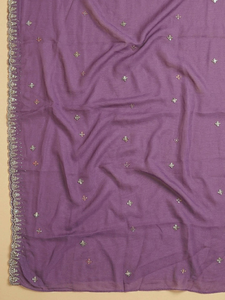 Purple Embroidered Chanderi Unstitched Suit With Pant &amp; Dupatta