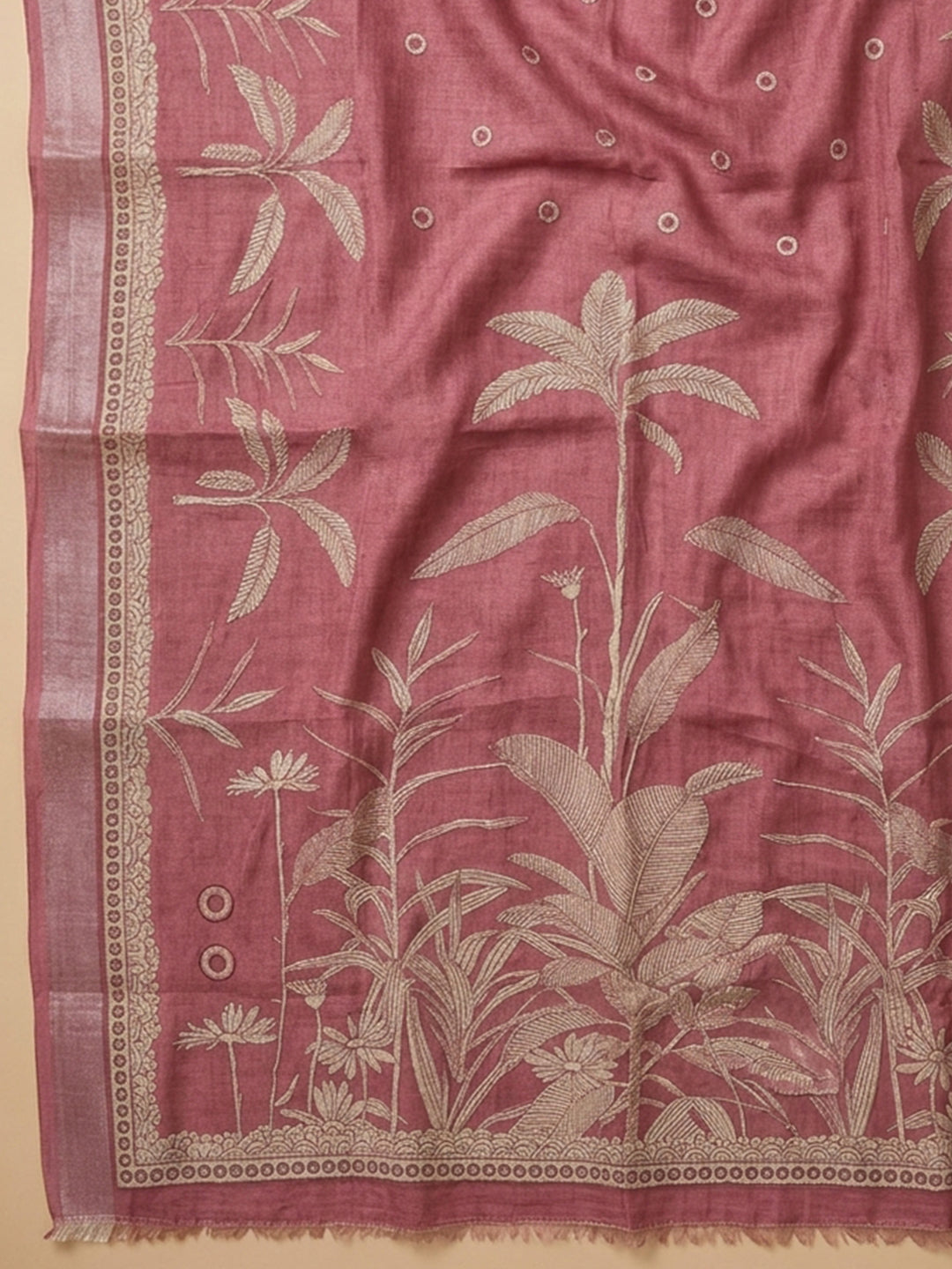 Onion Pink Printed Linen Blend Unstitched Suit With Pant &amp; Dupatta