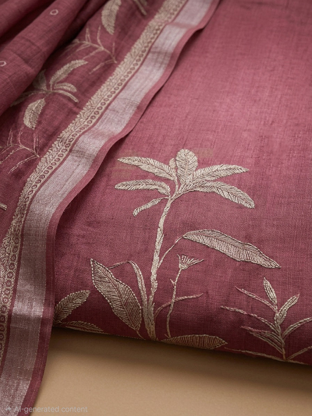 Onion Pink Printed Linen Blend Unstitched Suit With Pant &amp; Dupatta