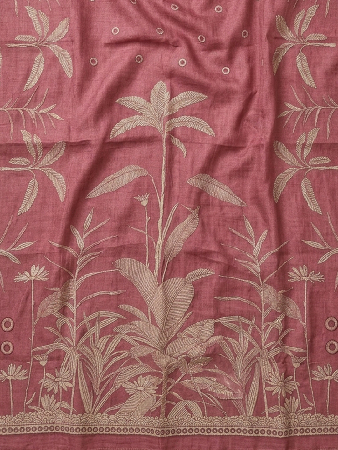 Onion Pink Printed Linen Blend Unstitched Suit With Pant &amp; Dupatta