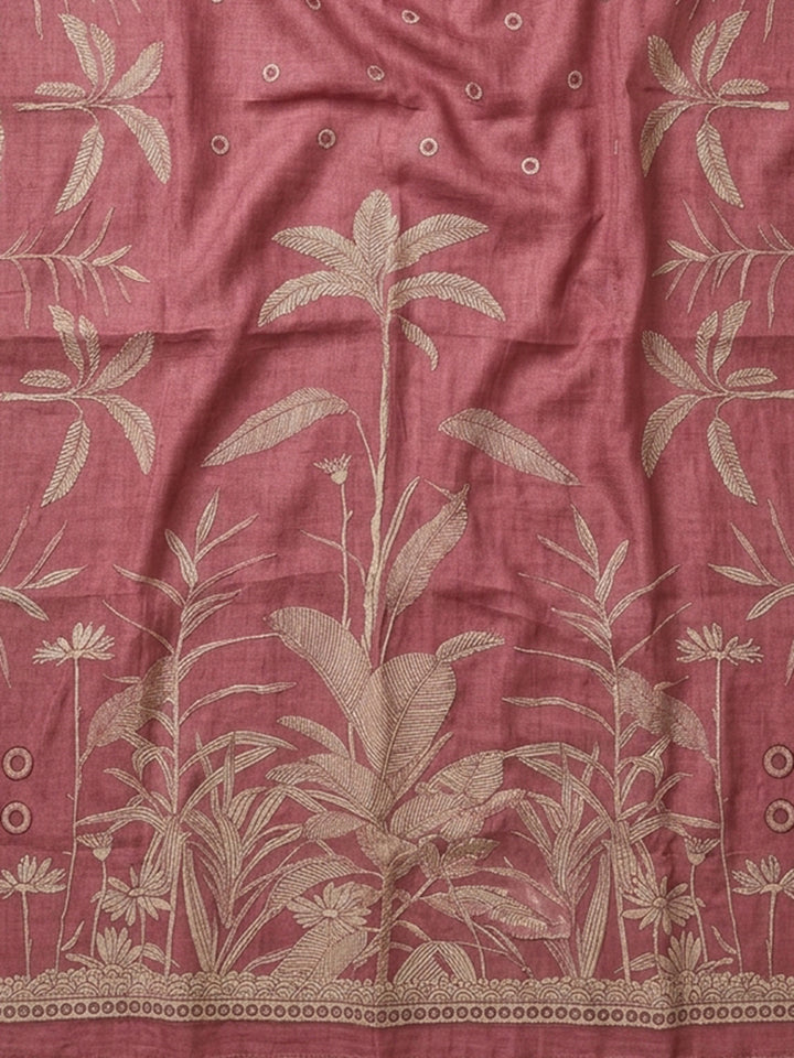Onion Pink Printed Linen Blend Unstitched Suit With Pant &amp; Dupatta