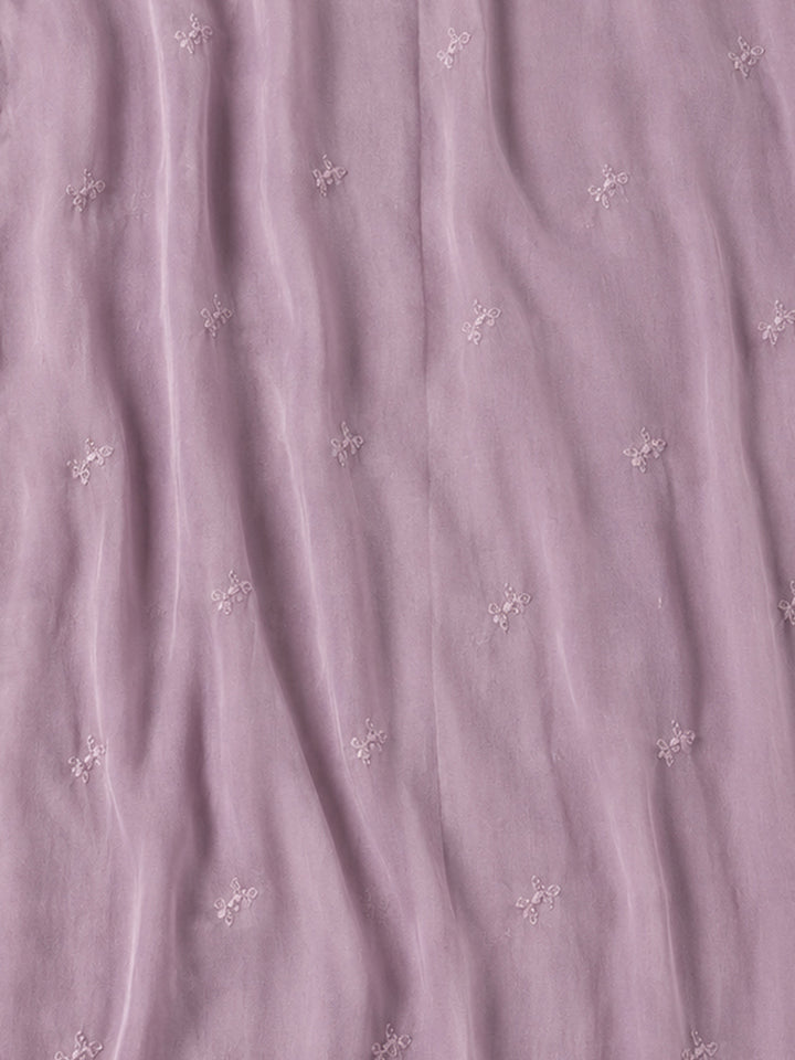 Lavender Embroidered Chanderi Unstitched Suit &amp; Pant With Chanderi Dupatta