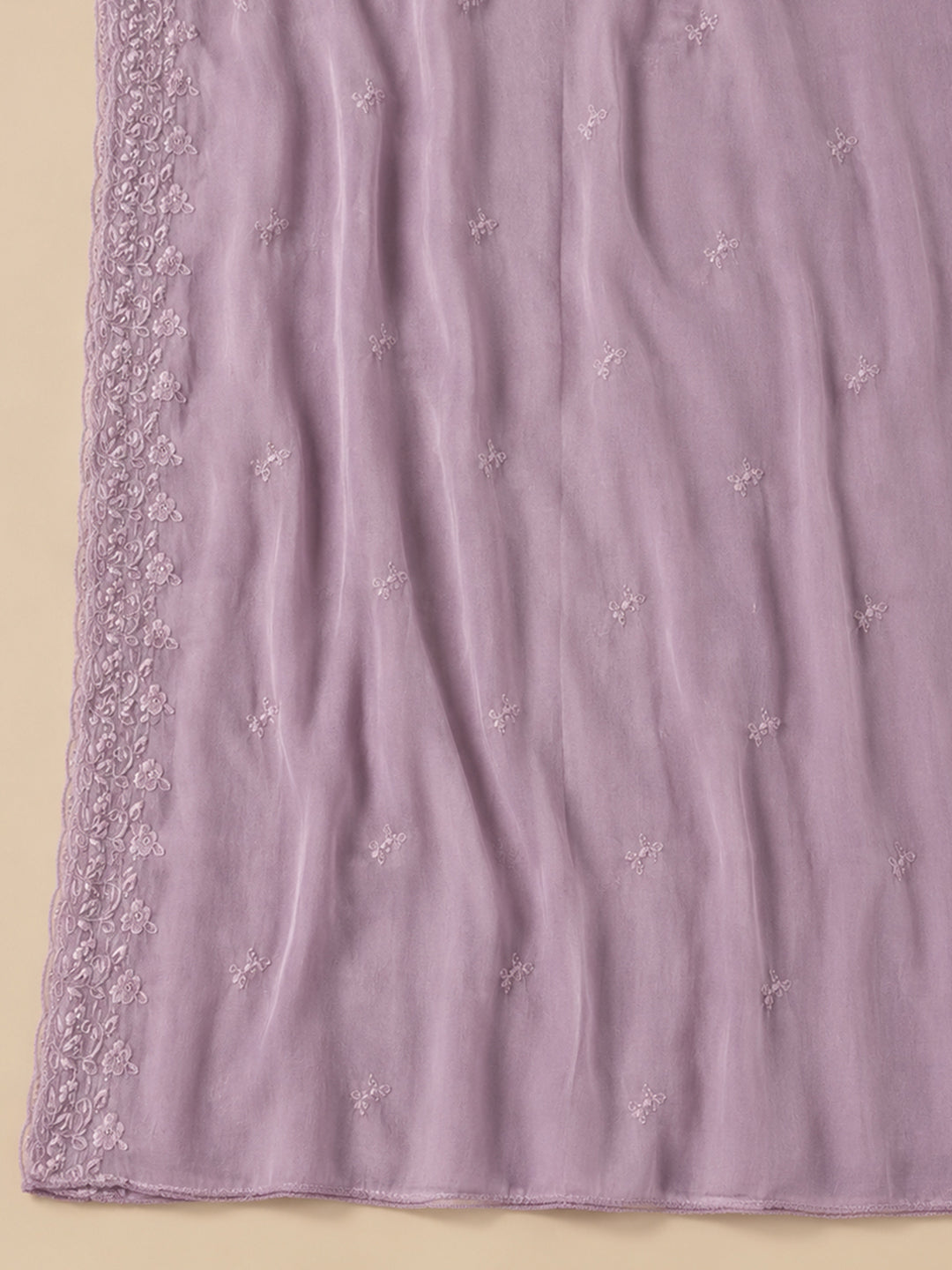 Lavender Embroidered Chanderi Unstitched Suit &amp; Pant With Chanderi Dupatta