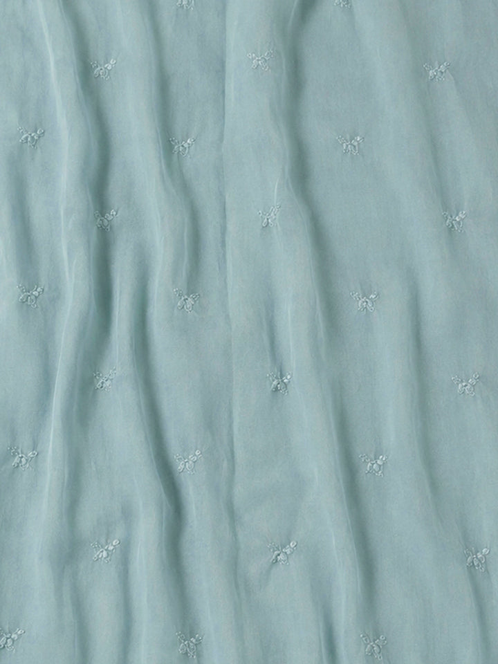 Sea Green Embroidered Chanderi Unstitched Suit &amp; Pant With Chanderi Dupatta