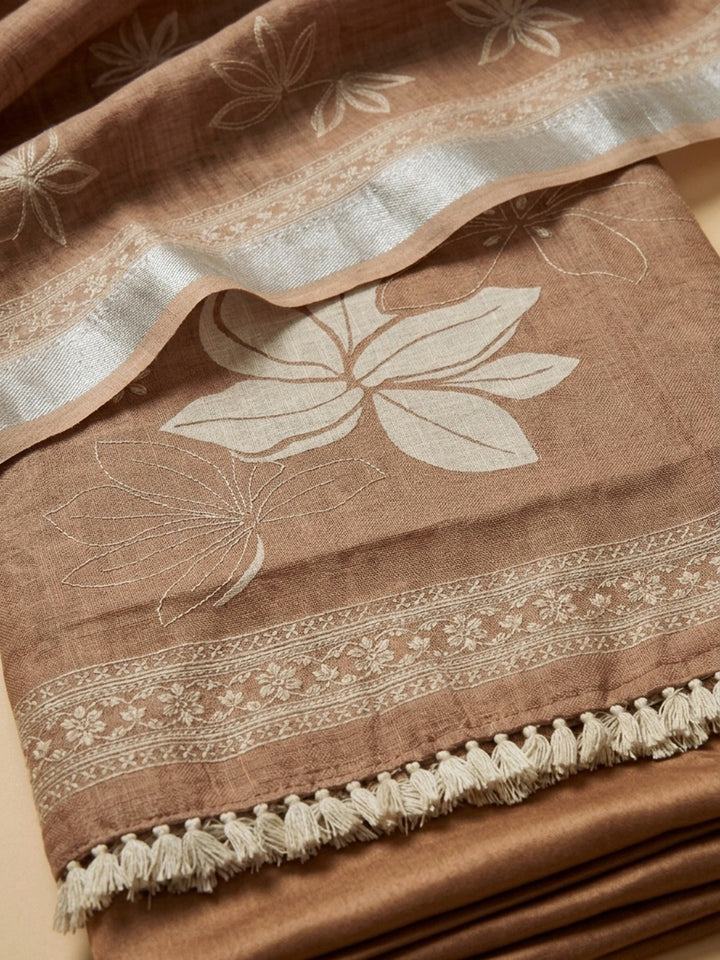Brick Printed Linen Blend Unstitched Suit With Pant &amp; Dupatta