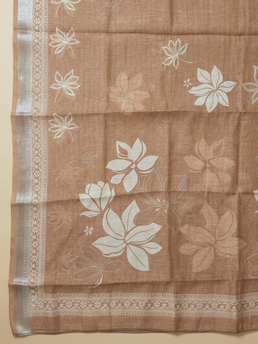 Brick Printed Linen Blend Unstitched Suit With Pant &amp; Dupatta
