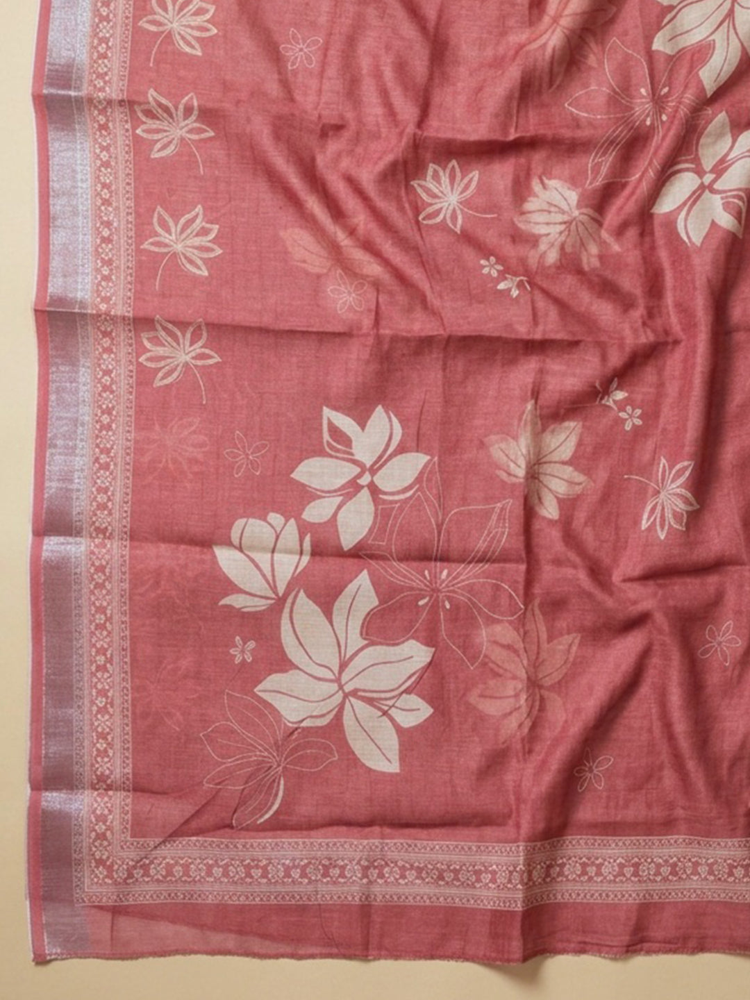 Dusty Pink Printed Linen Blend Unstitched Suit With Pant &amp; Dupatta