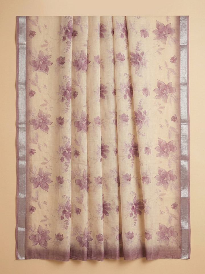 Onion Pink Printed Linen Blend Unstitched Suit With Pant &amp; Dupatta