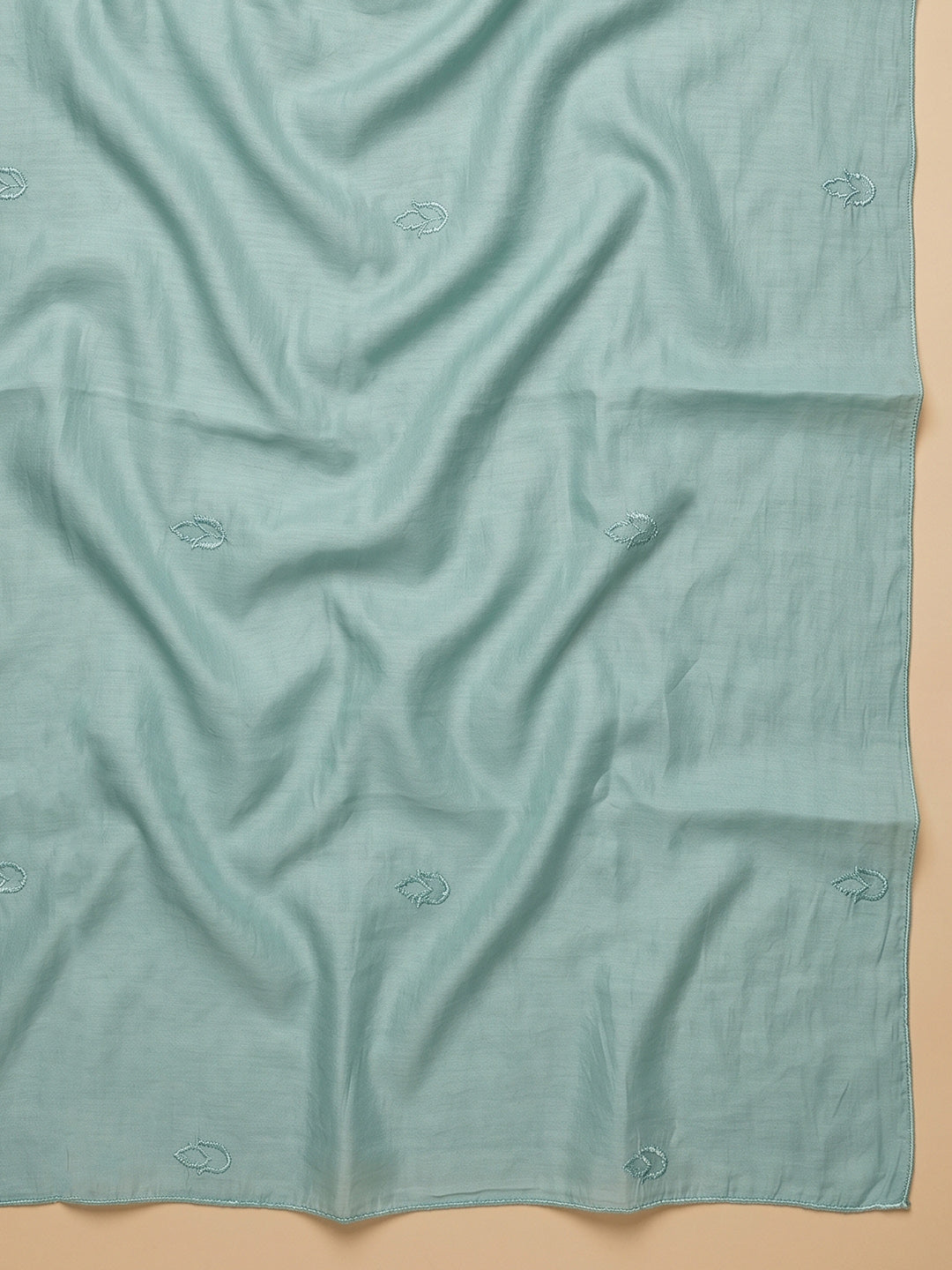 Aqua Green Embroidered Chanderi Unstitched Suit With Pant &amp; Dupatta