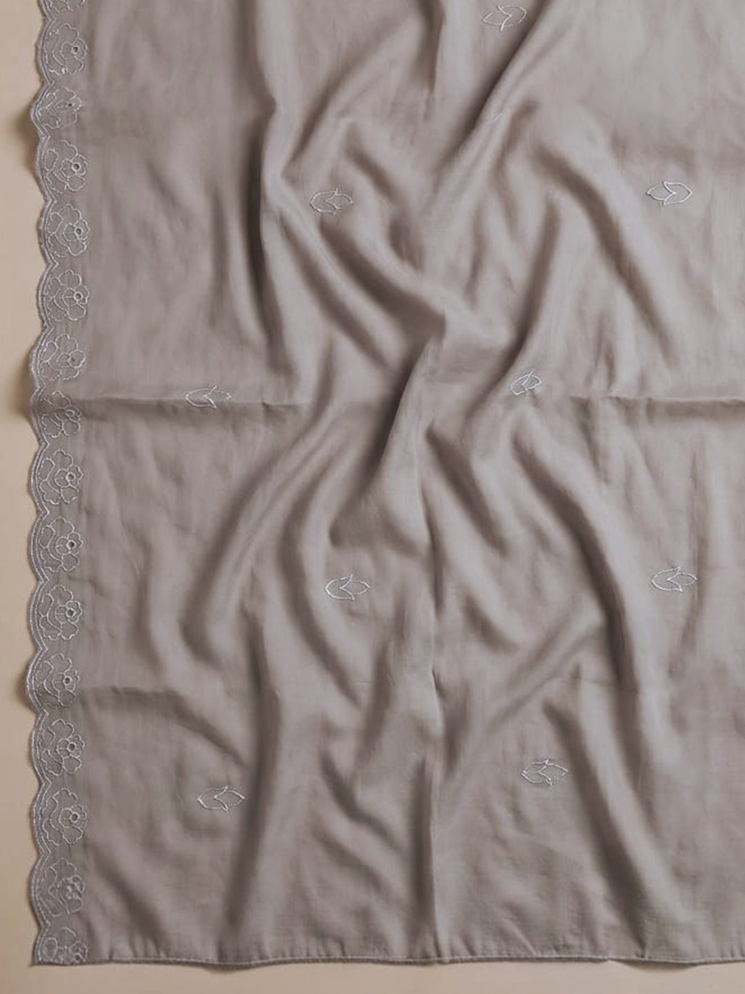 Mouse Embroidered Chanderi Unstitched Suit With Pant &amp; Dupatta
