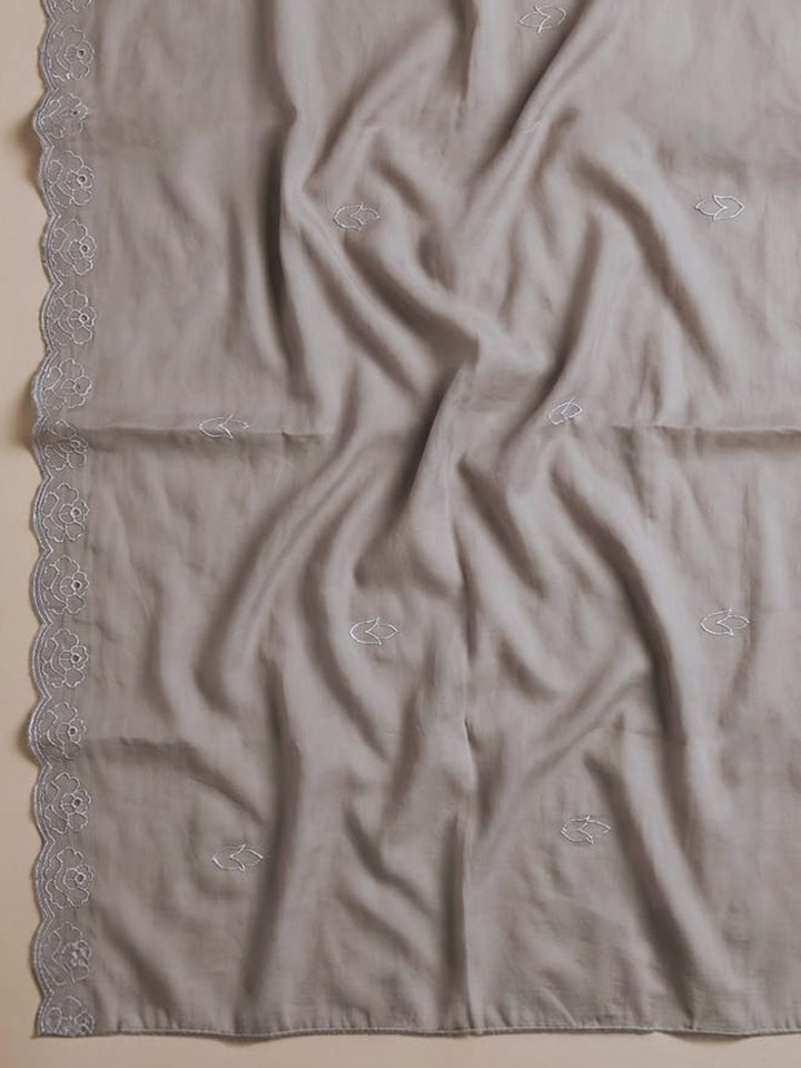 Mouse Embroidered Chanderi Unstitched Suit With Pant &amp; Dupatta