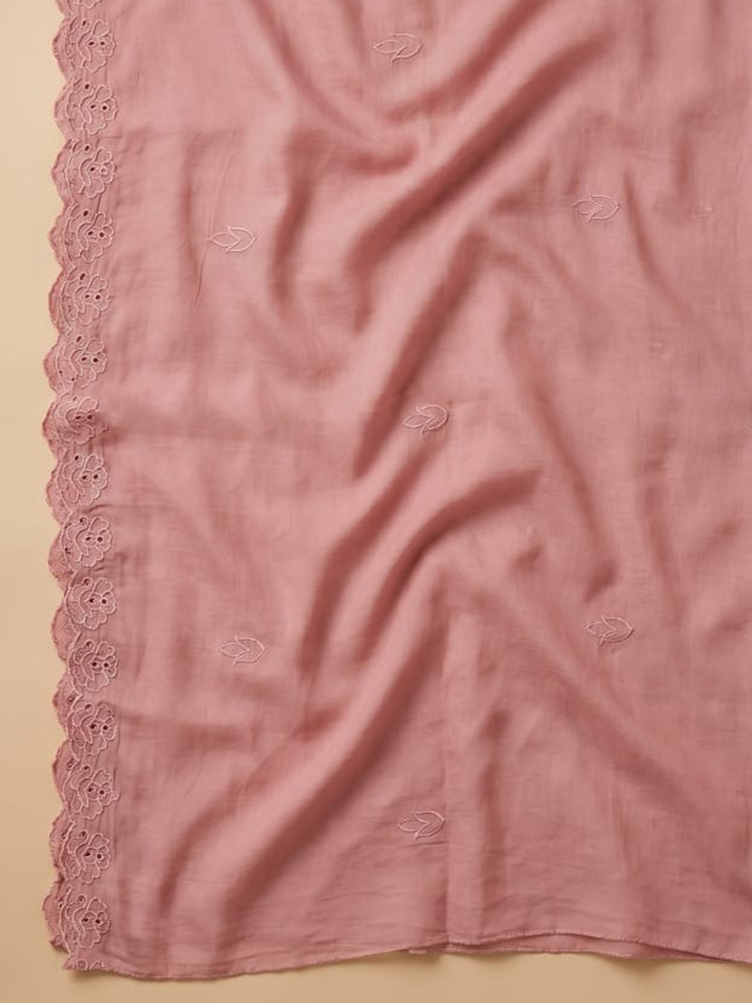 Peach Embroidered Chanderi Unstitched Suit With Pant &amp; Dupatta
