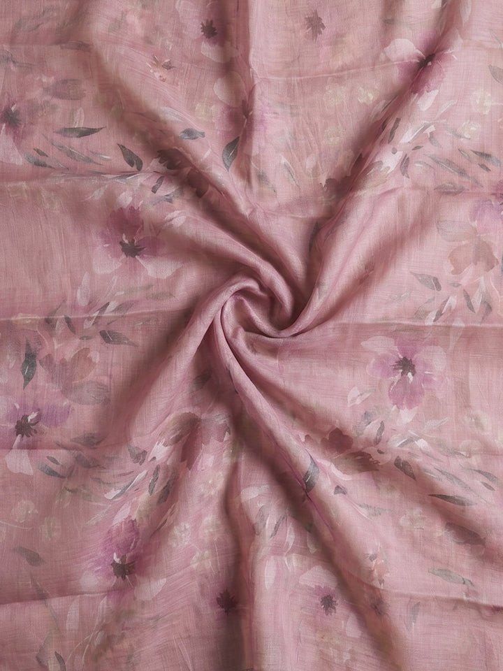 Onion Pink Printed Linen Blend Unstitched Suit With Pant &amp; Dupatta