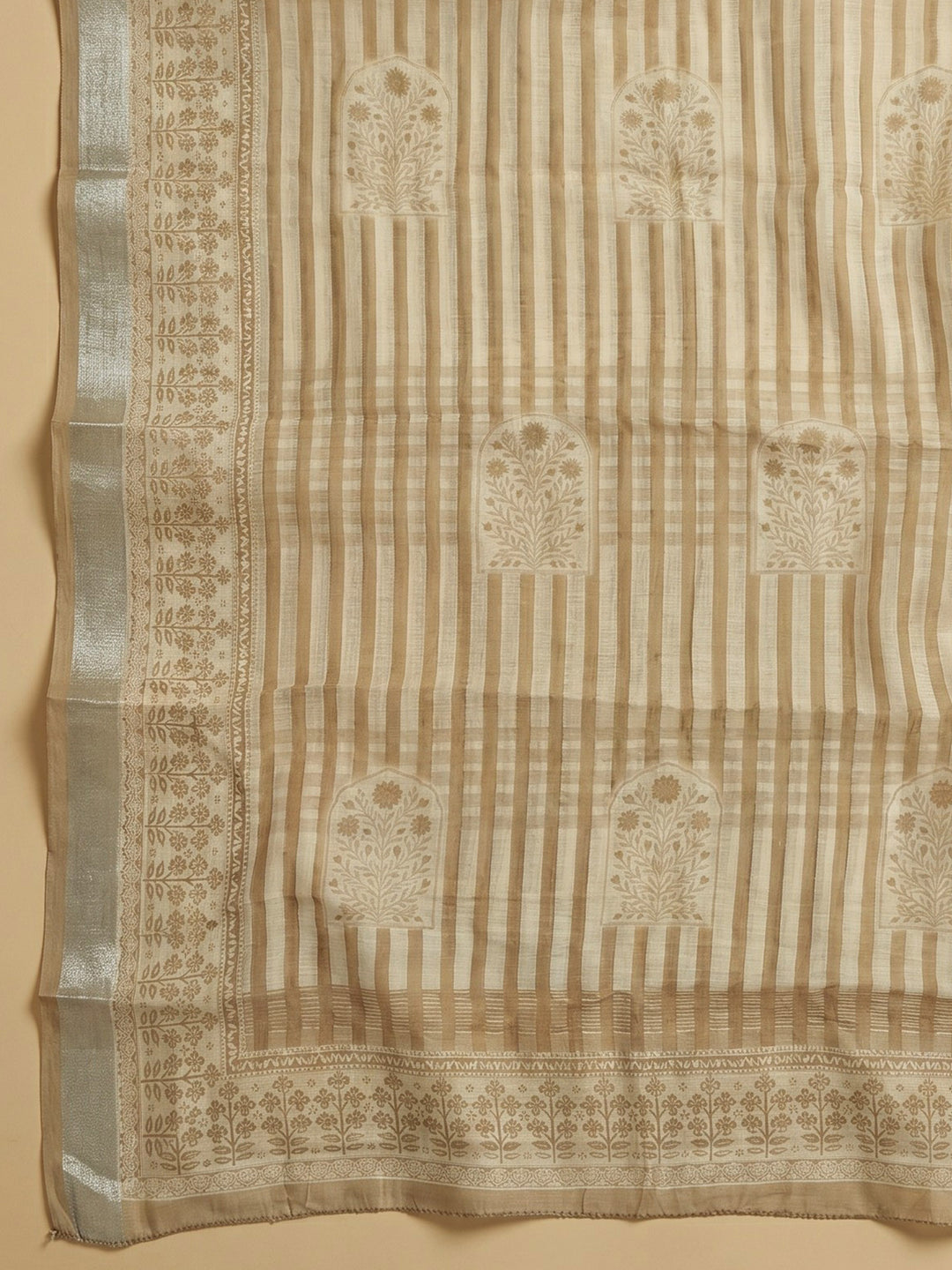 Chikoo Embroidered Linen Blend Unstitched Suit With Pant &amp; Dupatta