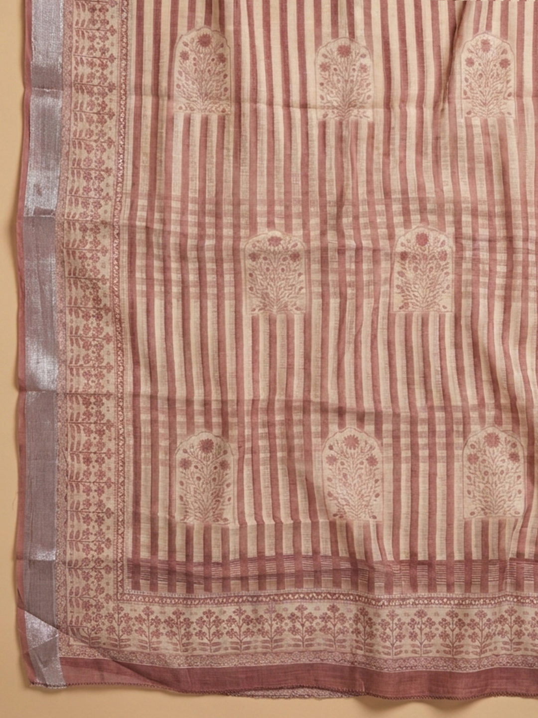 Onion Pink Embroidered Linen Blend Unstitched Suit With Pant &amp; Dupatta