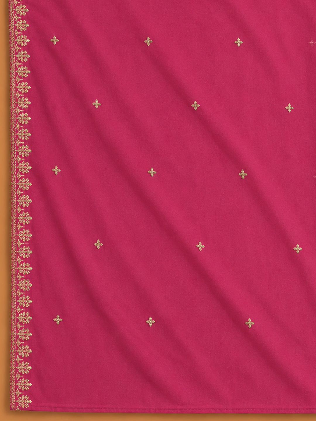 Pink Printed Cotton Blend Unstitched Suit &amp; Pant With Cotton Dupatta