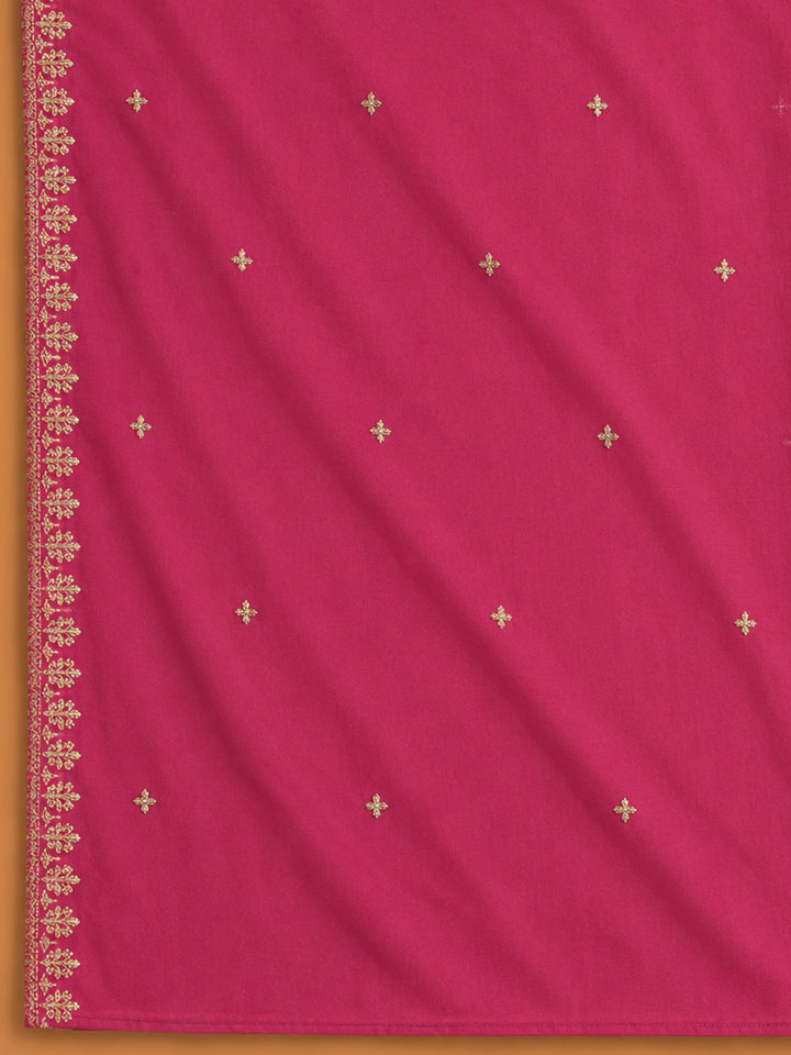 Pink Printed Cotton Blend Unstitched Suit &amp; Pant With Cotton Dupatta