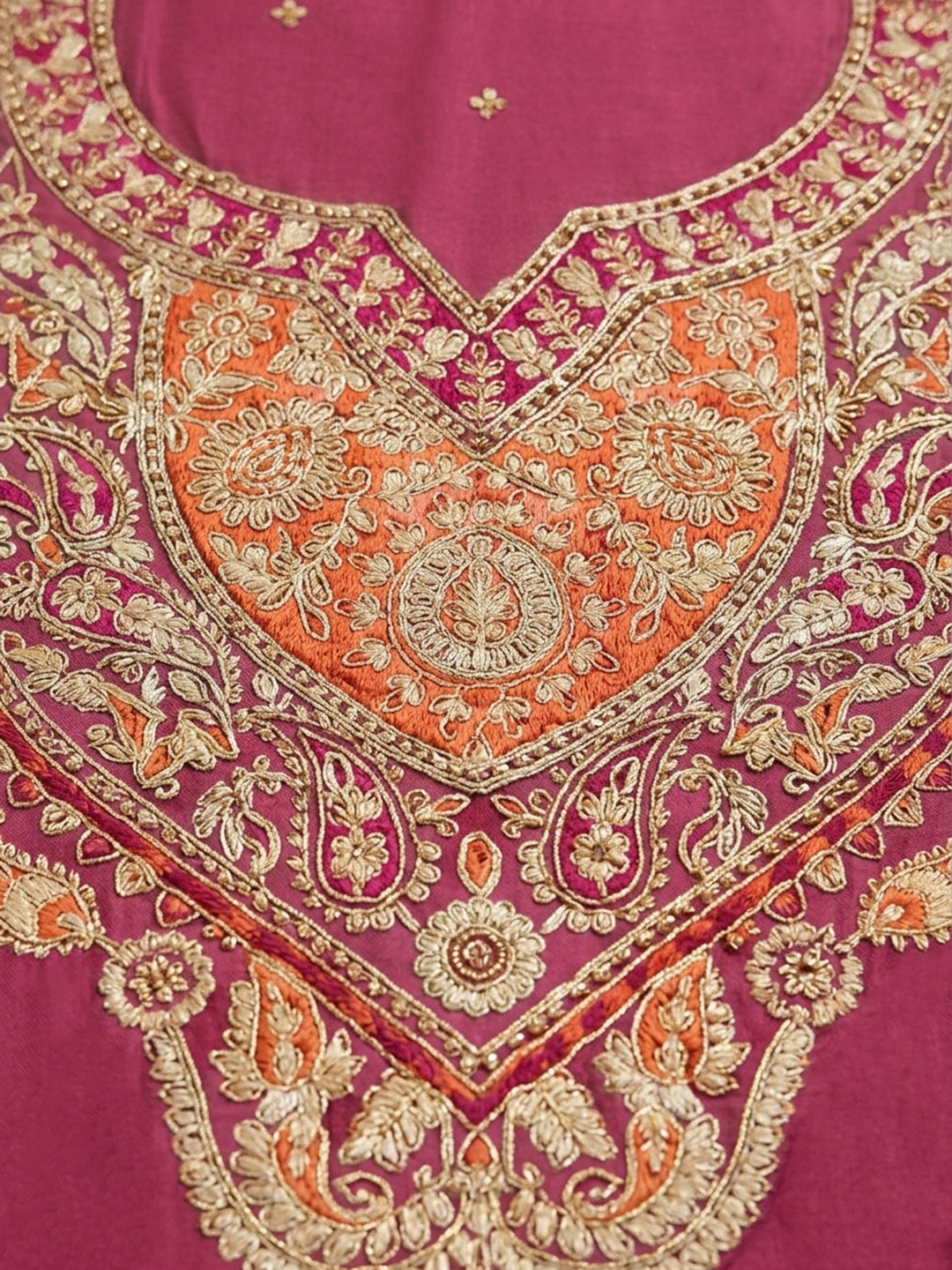 Pink Printed Cotton Blend Unstitched Suit &amp; Pant With Cotton Dupatta