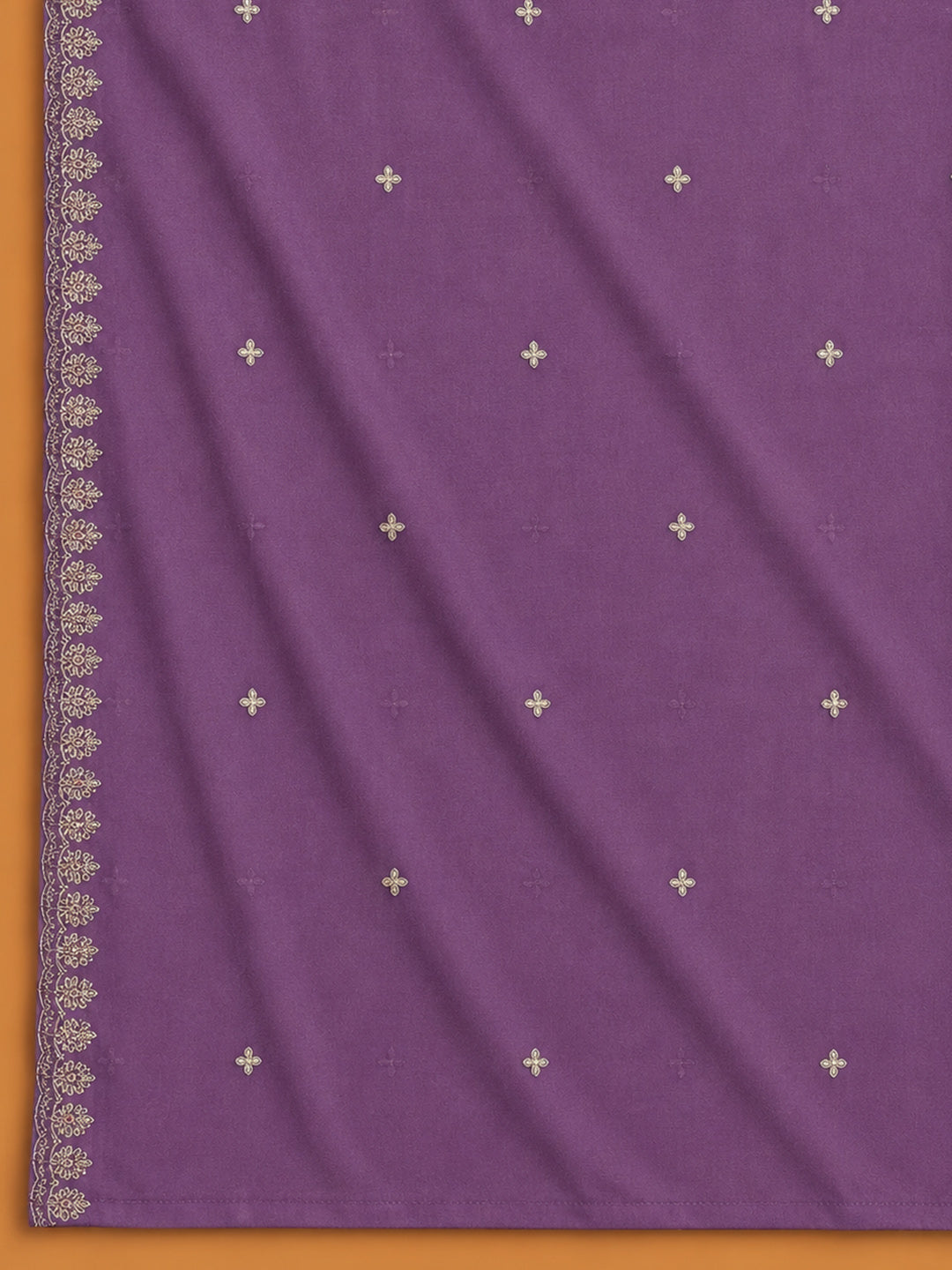 Purple Printed Cotton Blend Unstitched Suit &amp; Pant With Cotton Dupatta