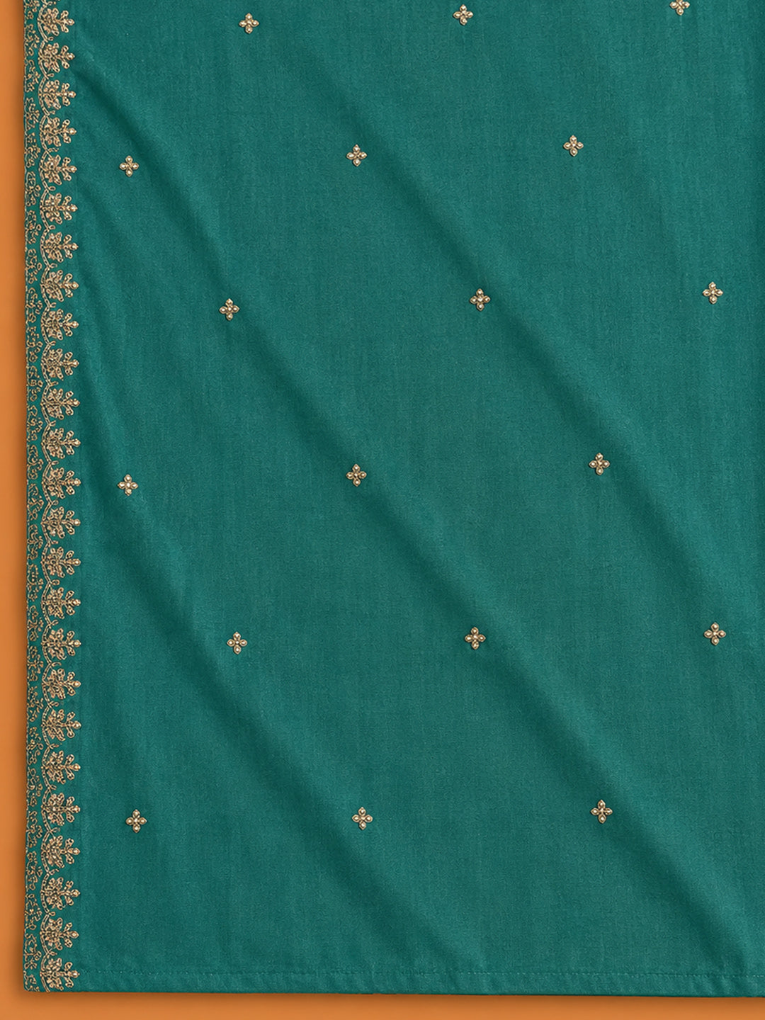 Rama Green Printed Cotton Blend Unstitched Suit &amp; Pant With Cotton Dupatta