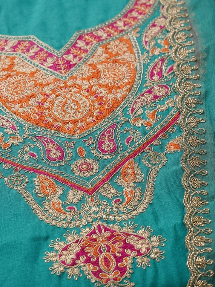 Rama Green Printed Cotton Blend Unstitched Suit &amp; Pant With Cotton Dupatta