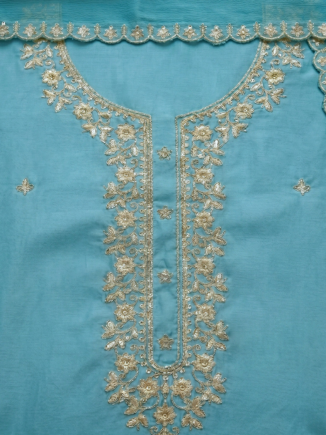 Firozee Embroidered Chanderi Unstitched Suit With Pant &amp; Dupatta