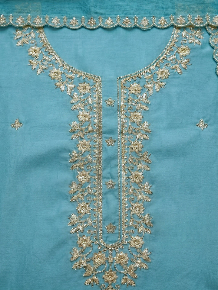 Firozee Embroidered Chanderi Unstitched Suit With Pant &amp; Dupatta