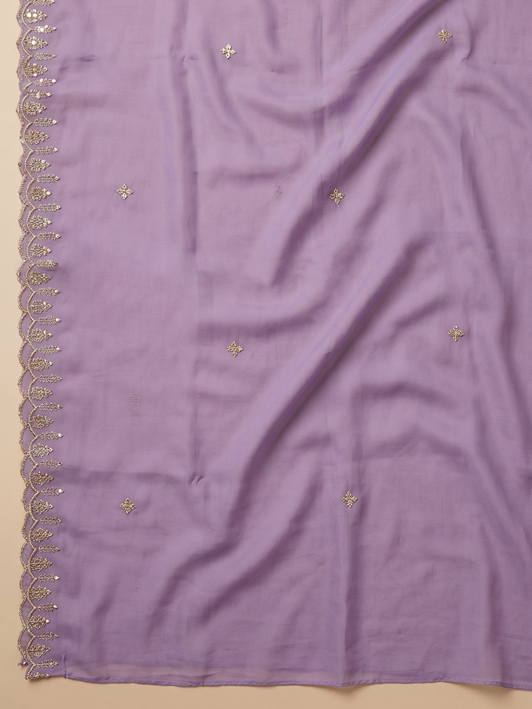 Purple Embroidered Chanderi Unstitched Suit With Pant &amp; Dupatta