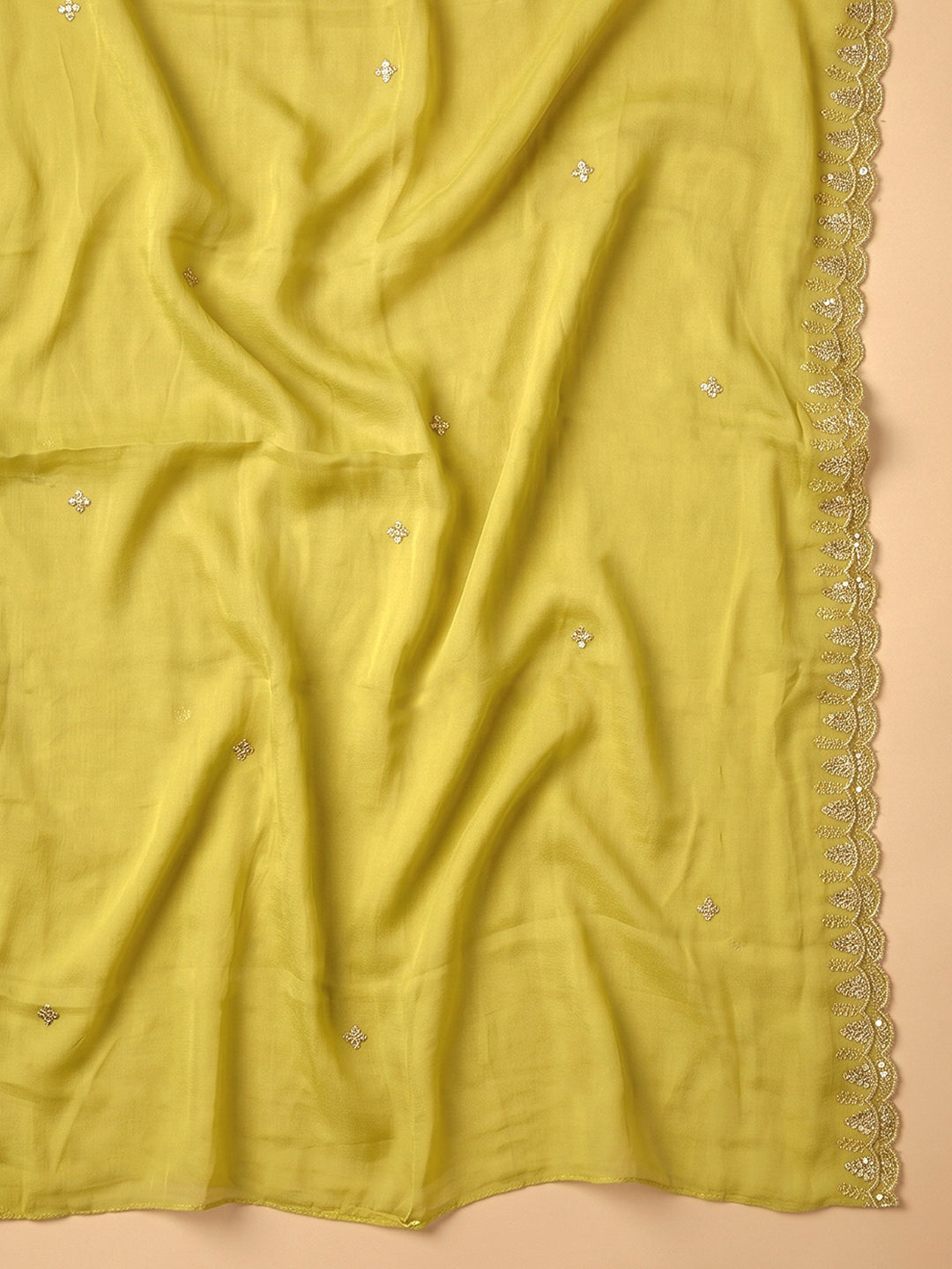 Yellow Embroidered Chanderi Unstitched Suit With Pant &amp; Dupatta