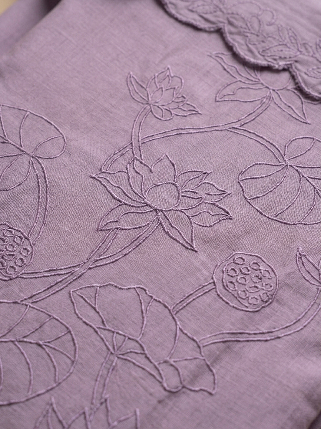 Lavender Embroidered Chanderi Unstitched Suit &amp; Pant With Chanderi Dupatta
