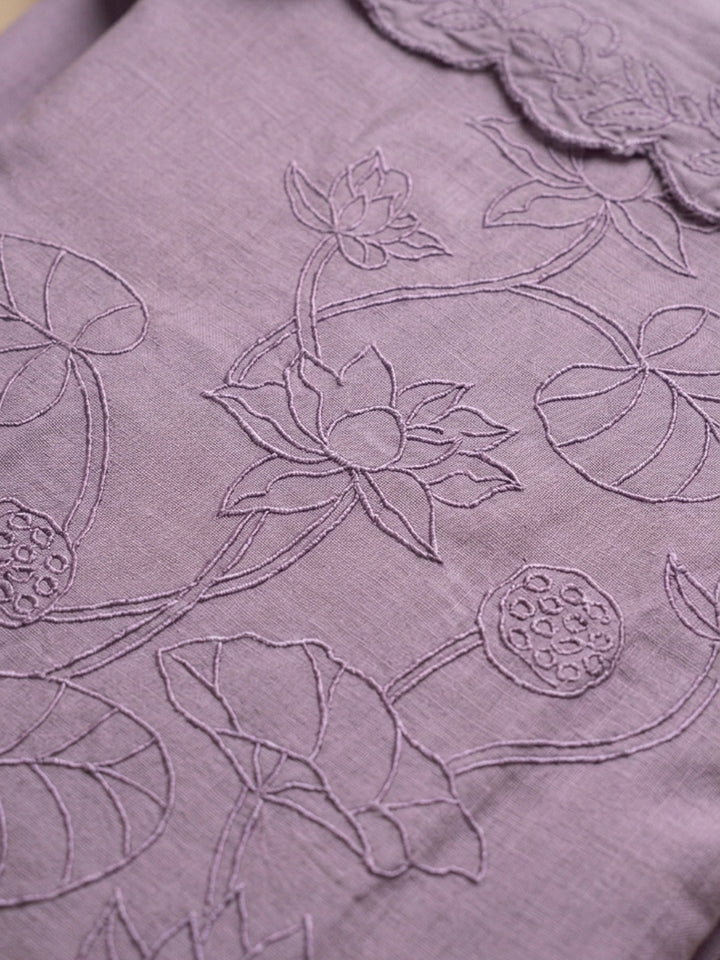 Lavender Embroidered Chanderi Unstitched Suit &amp; Pant With Chanderi Dupatta
