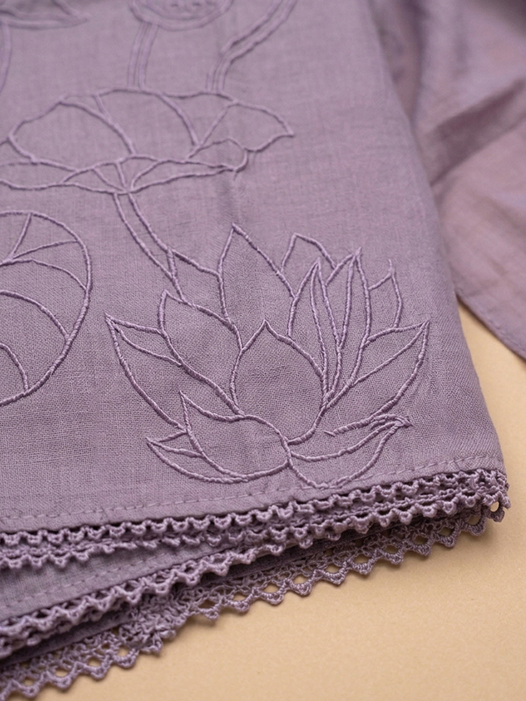 Lavender Embroidered Chanderi Unstitched Suit &amp; Pant With Chanderi Dupatta