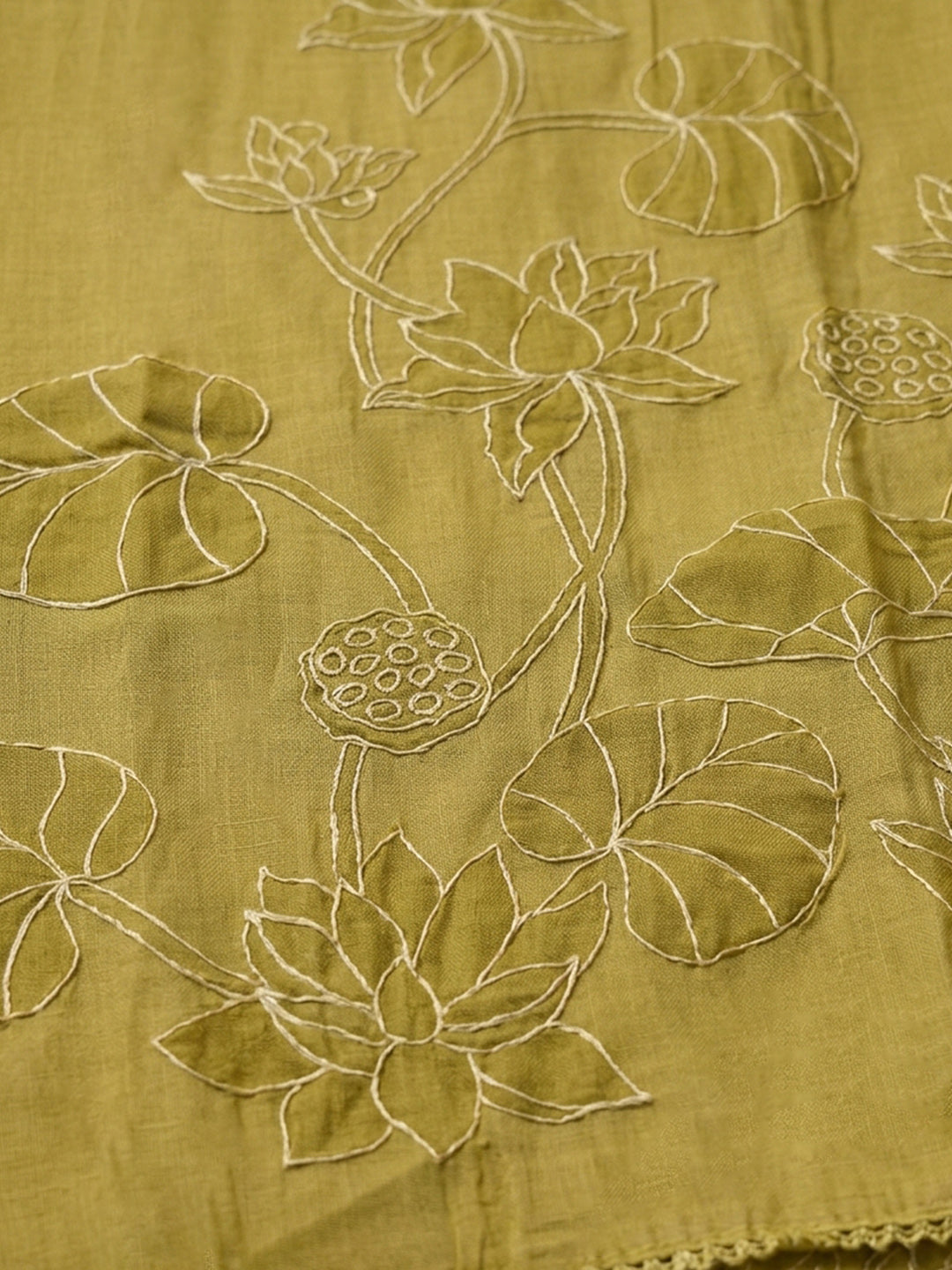 Mustard Embroidered Chanderi Unstitched Suit &amp; Pant With Chanderi Dupatta