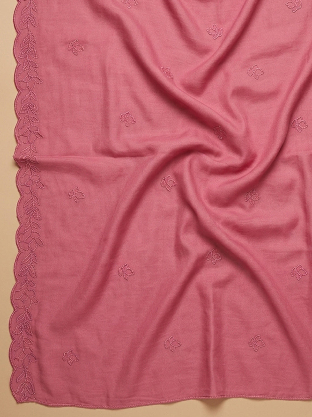 Onion Pink Embroidered Chanderi Unstitched Suit &amp; Pant With Chanderi Dupatta