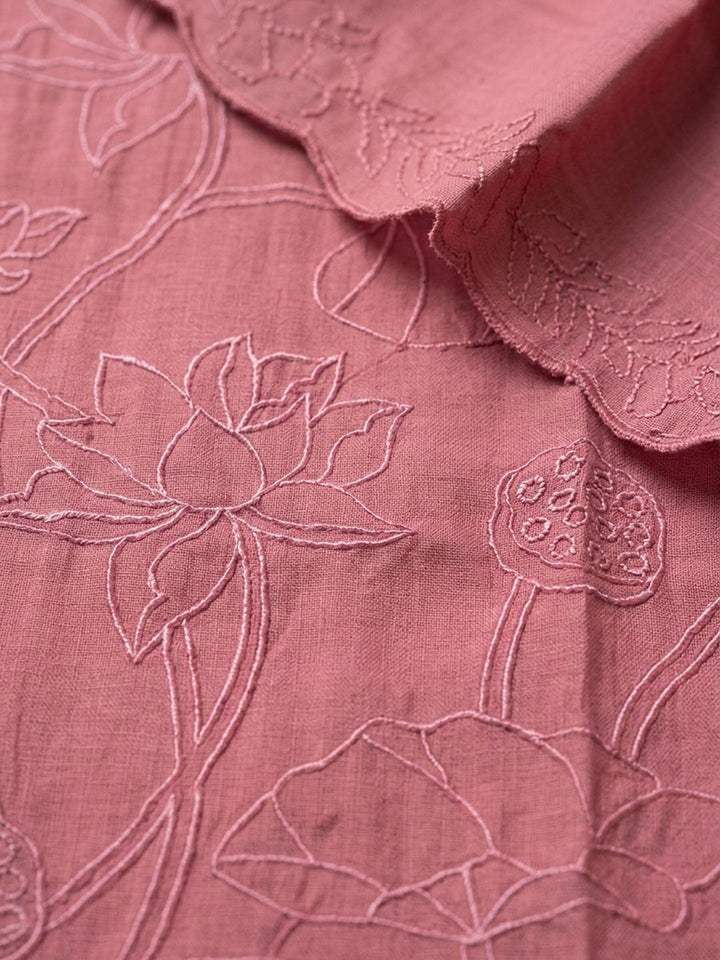 Onion Pink Embroidered Chanderi Unstitched Suit &amp; Pant With Chanderi Dupatta