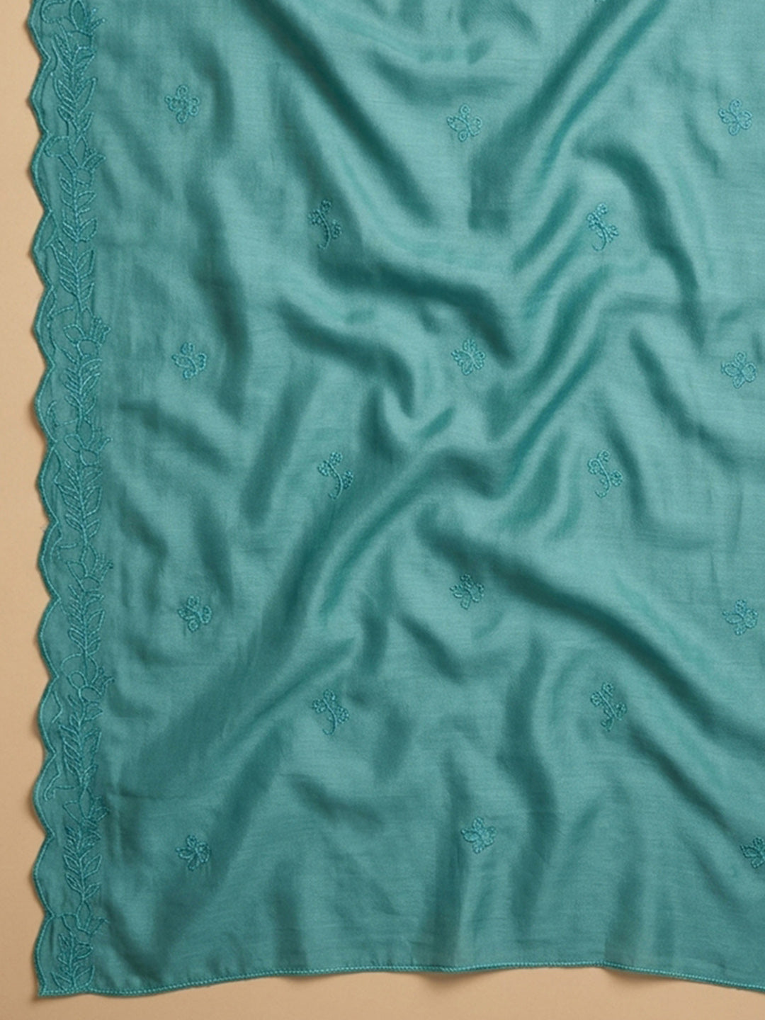 Rama Green Embroidered Chanderi Unstitched Suit &amp; Pant With Chanderi Dupatta