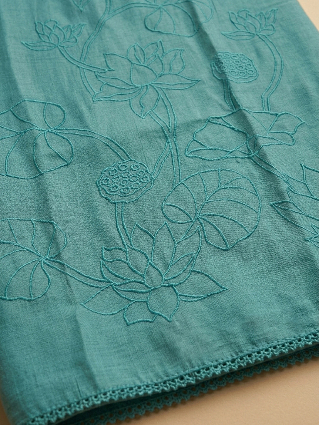 Rama Green Embroidered Chanderi Unstitched Suit &amp; Pant With Chanderi Dupatta