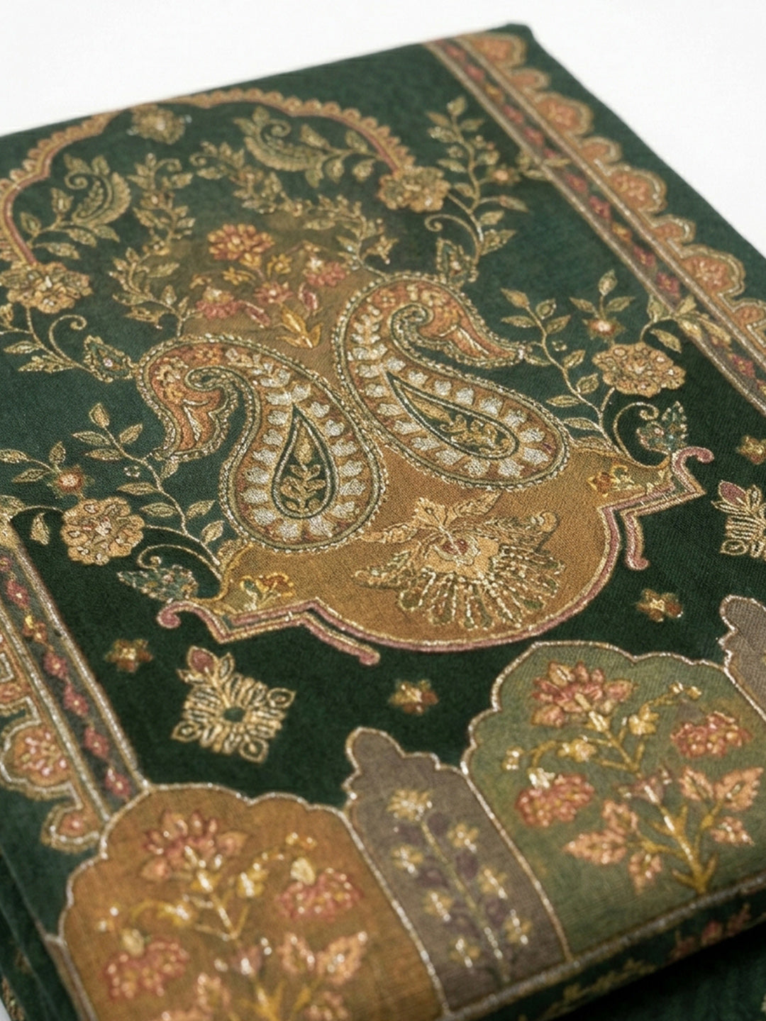Bottle Green Embroidered Chanderi Unstitched Suit &amp; Pant With Chanderi Dupatta