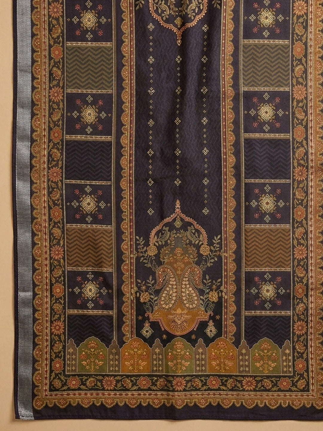 Purple Embroidered Chanderi Unstitched Suit &amp; Pant With Chanderi Dupatta