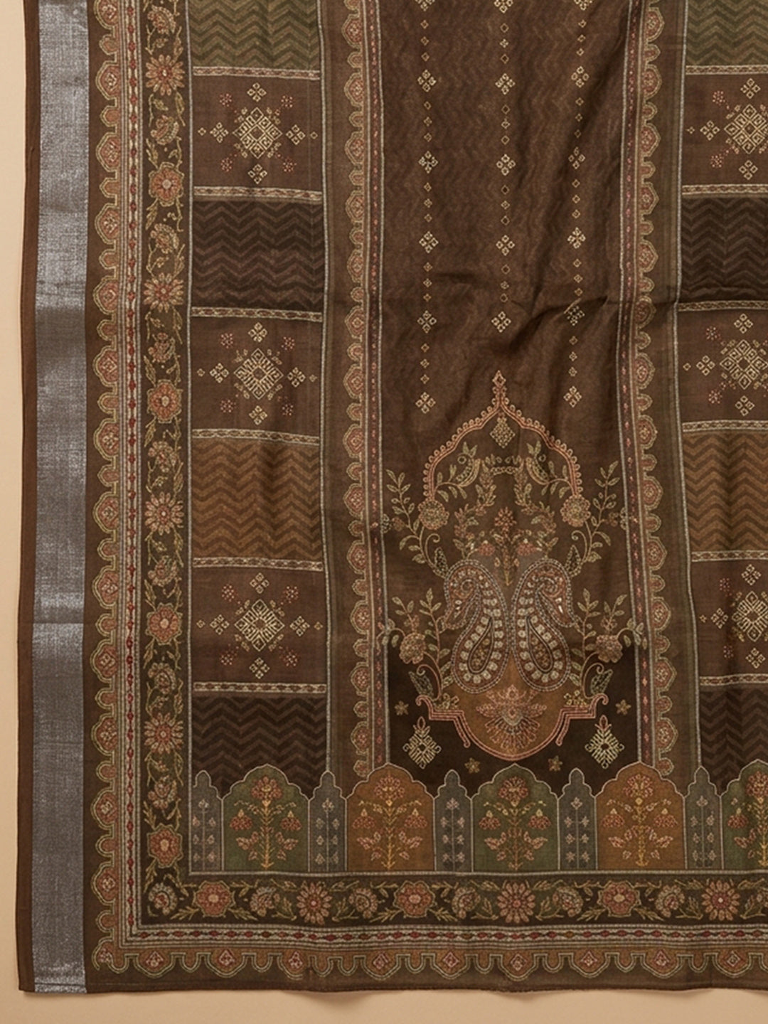 Rust Embroidered Chanderi Unstitched Suit &amp; Pant With Chanderi Dupatta