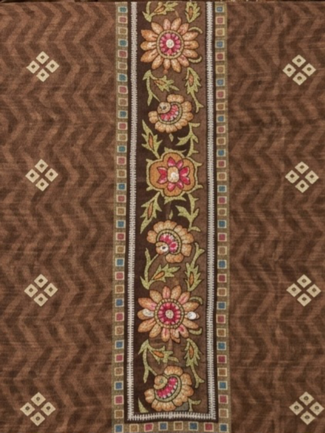 Rust Embroidered Chanderi Unstitched Suit &amp; Pant With Chanderi Dupatta