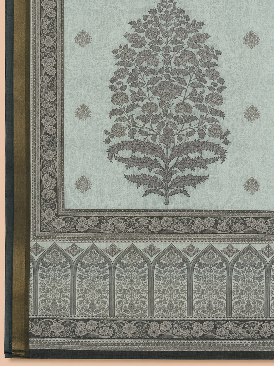Aqua Blue Printed Linen Blend Unstitched Dress Material